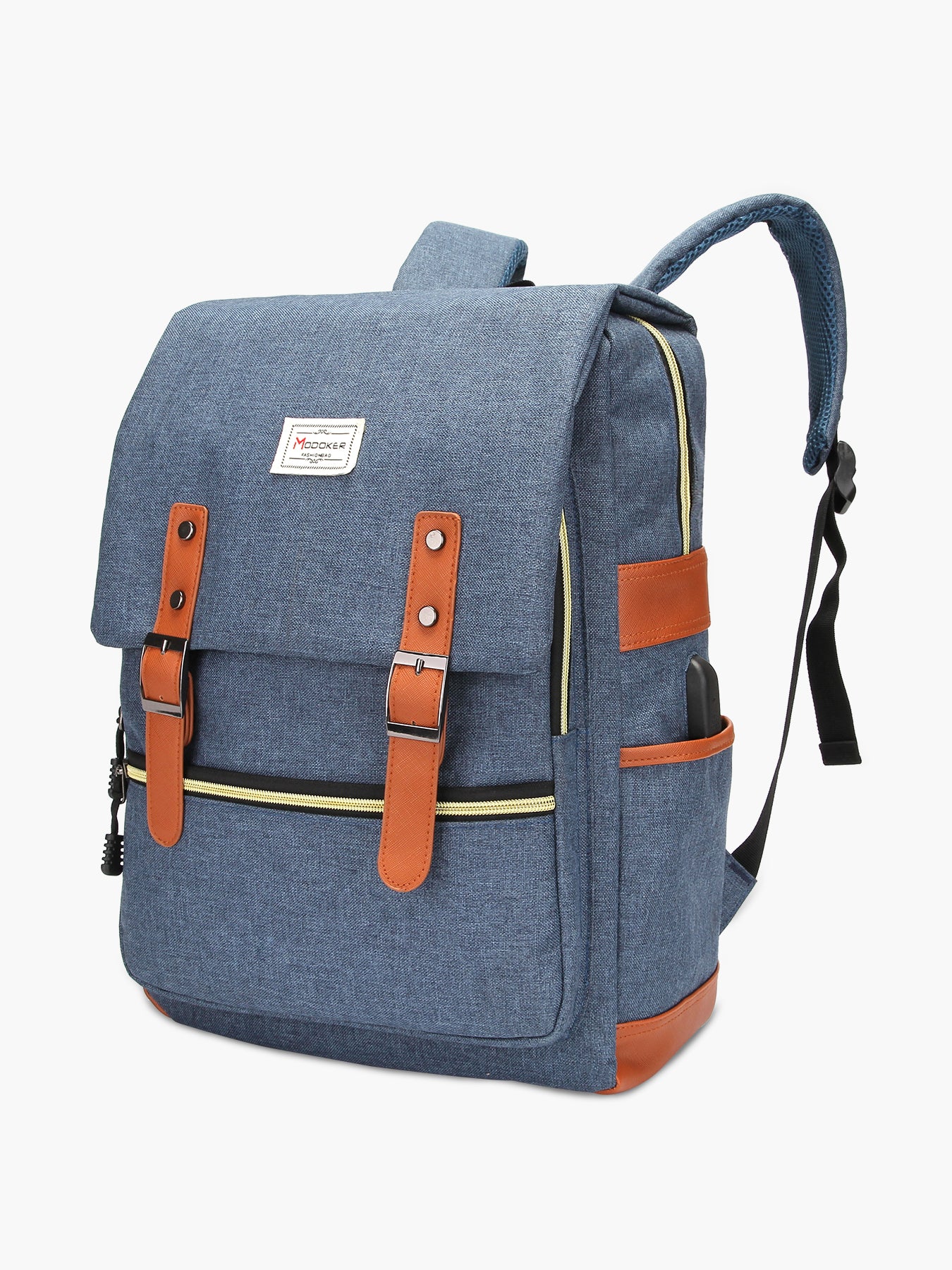 Modoker 15 Vintage Laptop Backpack with USB Charging Port