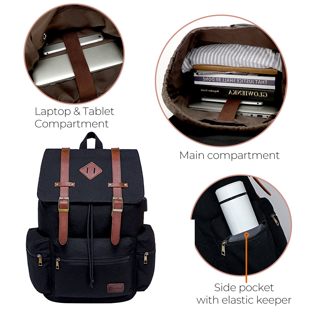 Travel Laptop Backpack Fits 17 Inch Computer Tablet With USB Charging Port